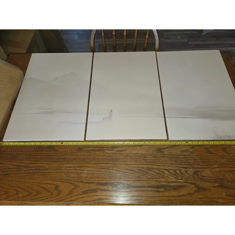 Minimalist Landscape Triptych 3 Panel Canvas Wall Art Misty Mountain Zen Decor